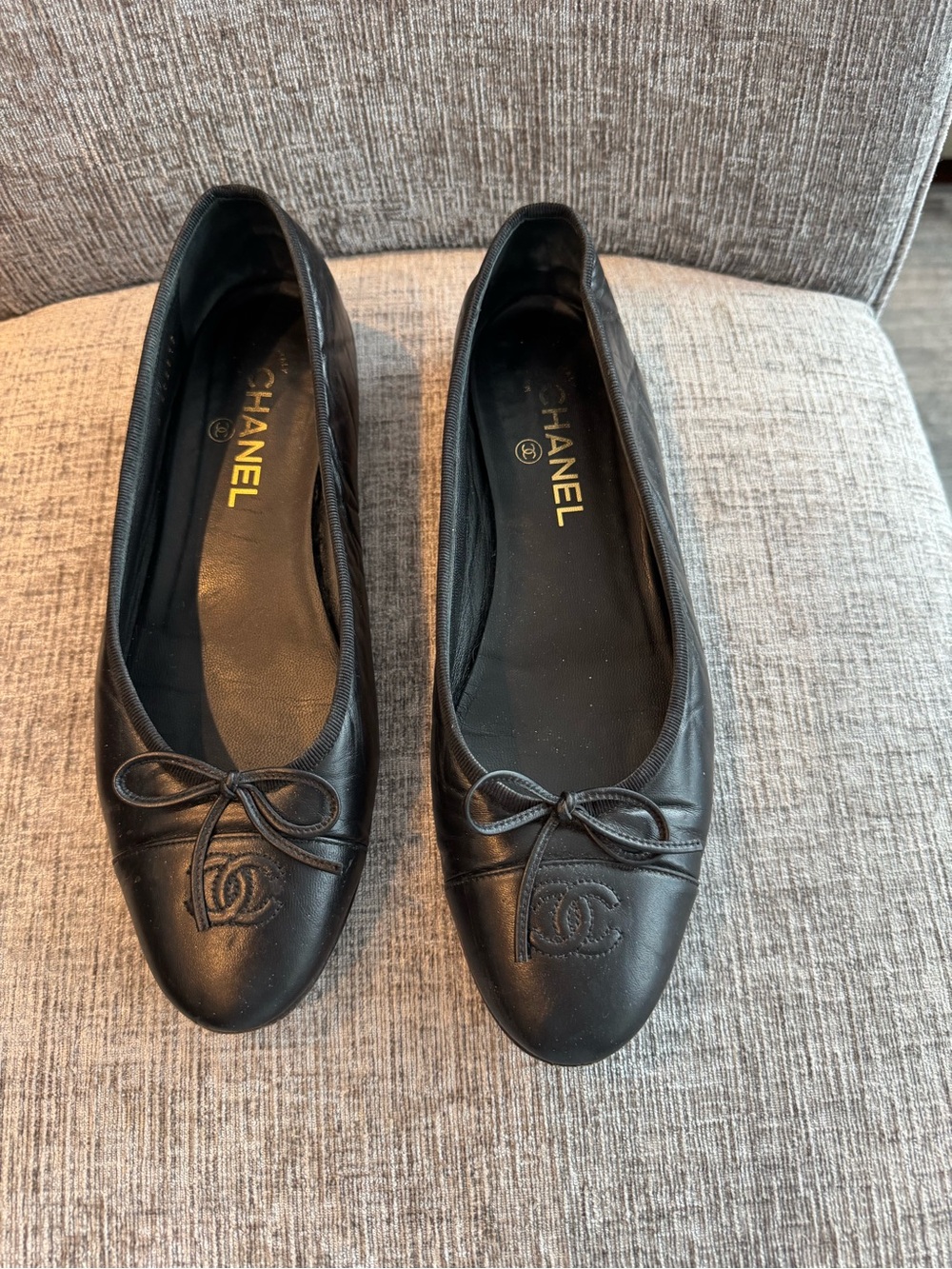Chanel Black Leather Ballet Flats